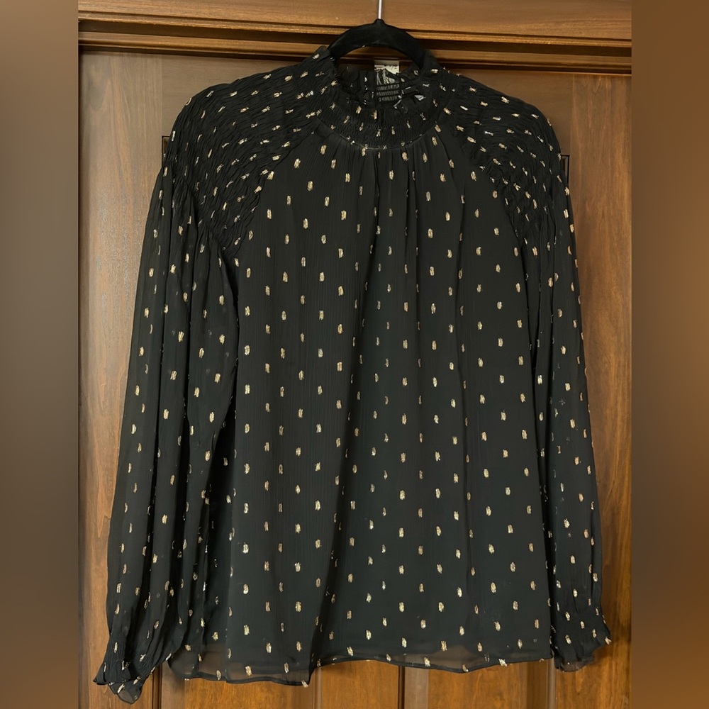 Ann Taylor Black Blouse with Gold Accents